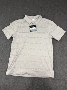 Callaway Mens Gray Logo Print Short Sleeve Golf Polo Shirt NWT m